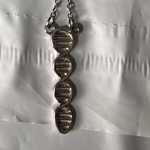 DNA Double Helix Pendant Necklace Silver Tone Science Jewelry